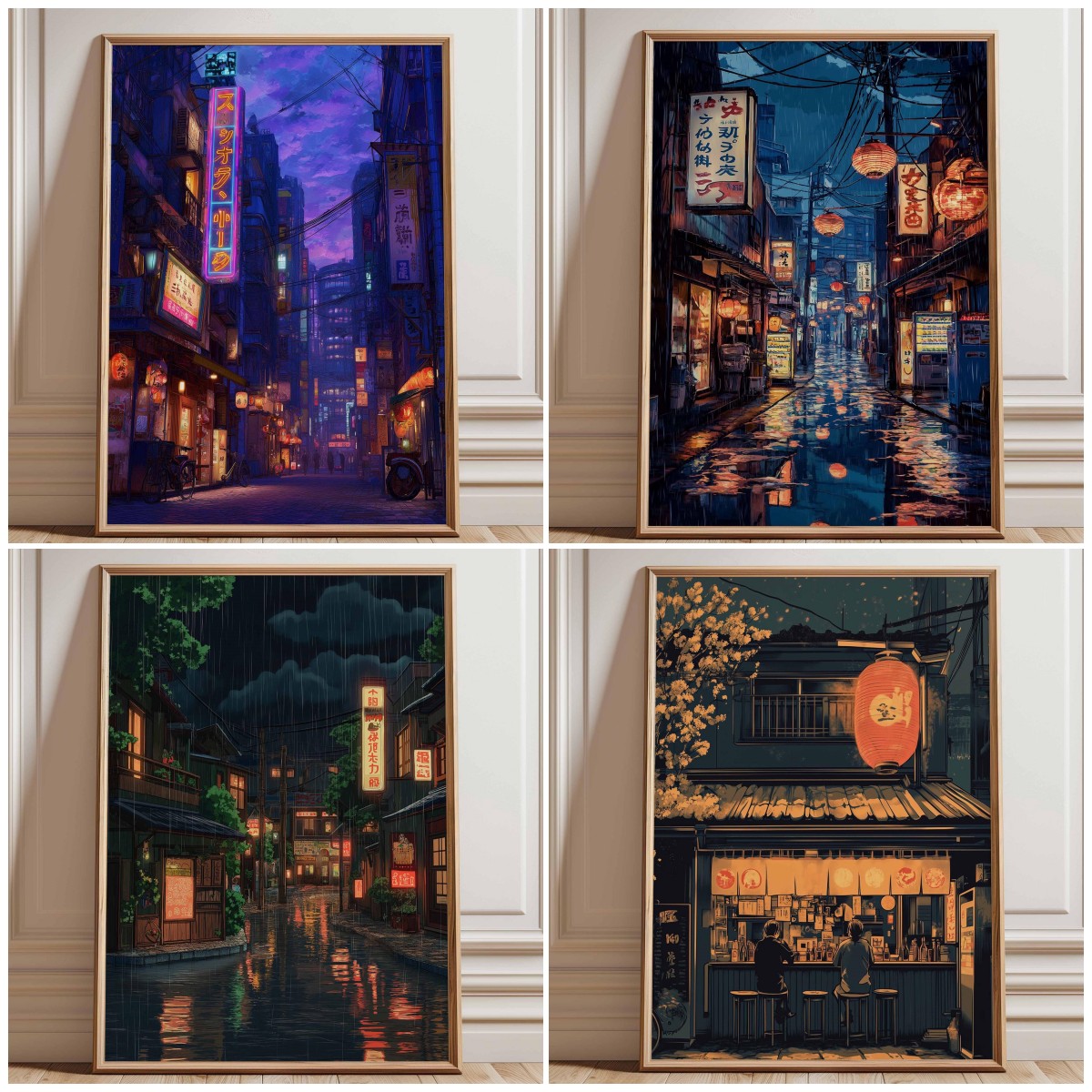 Japanese Lighting Decor - Plakat Neonowa Ulica Tokio, Cyberpunkowa Nocna