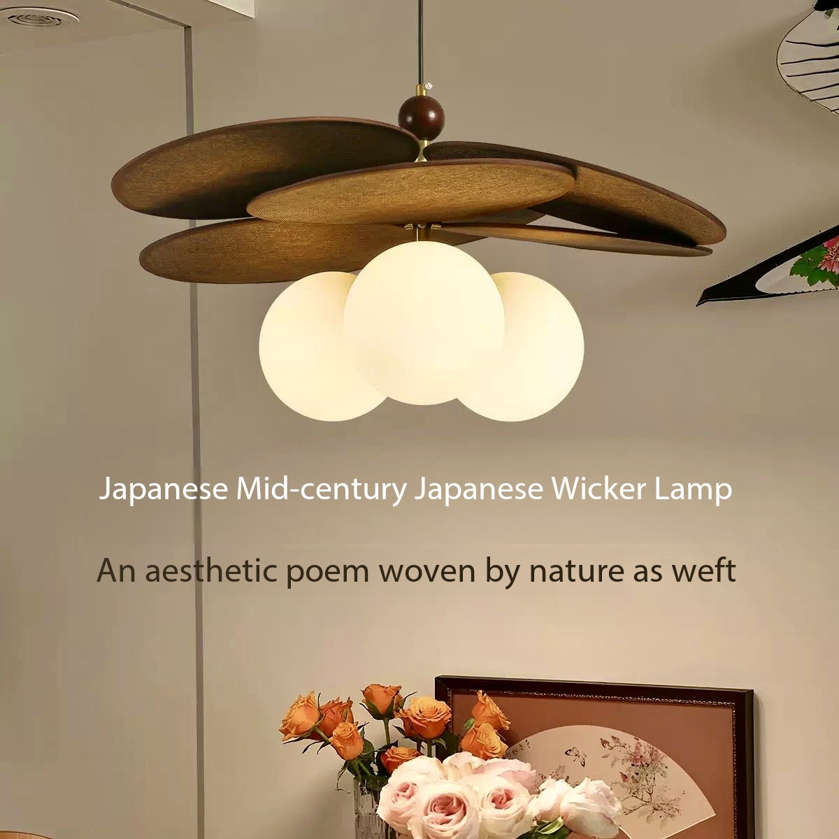 Japanese Lighting Decor - Vintage Rattanowy Żyrandol Sufitowy Wabi Sabi