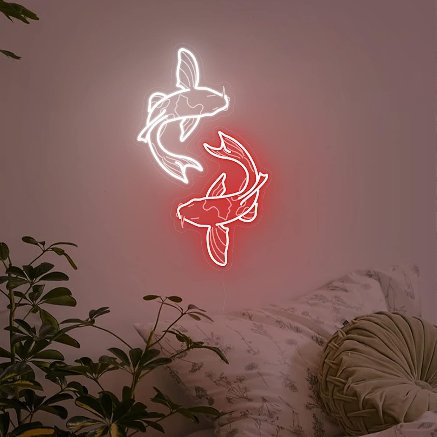 Japanese Lighting Decor - Neonowy znak LED z rybą koi,