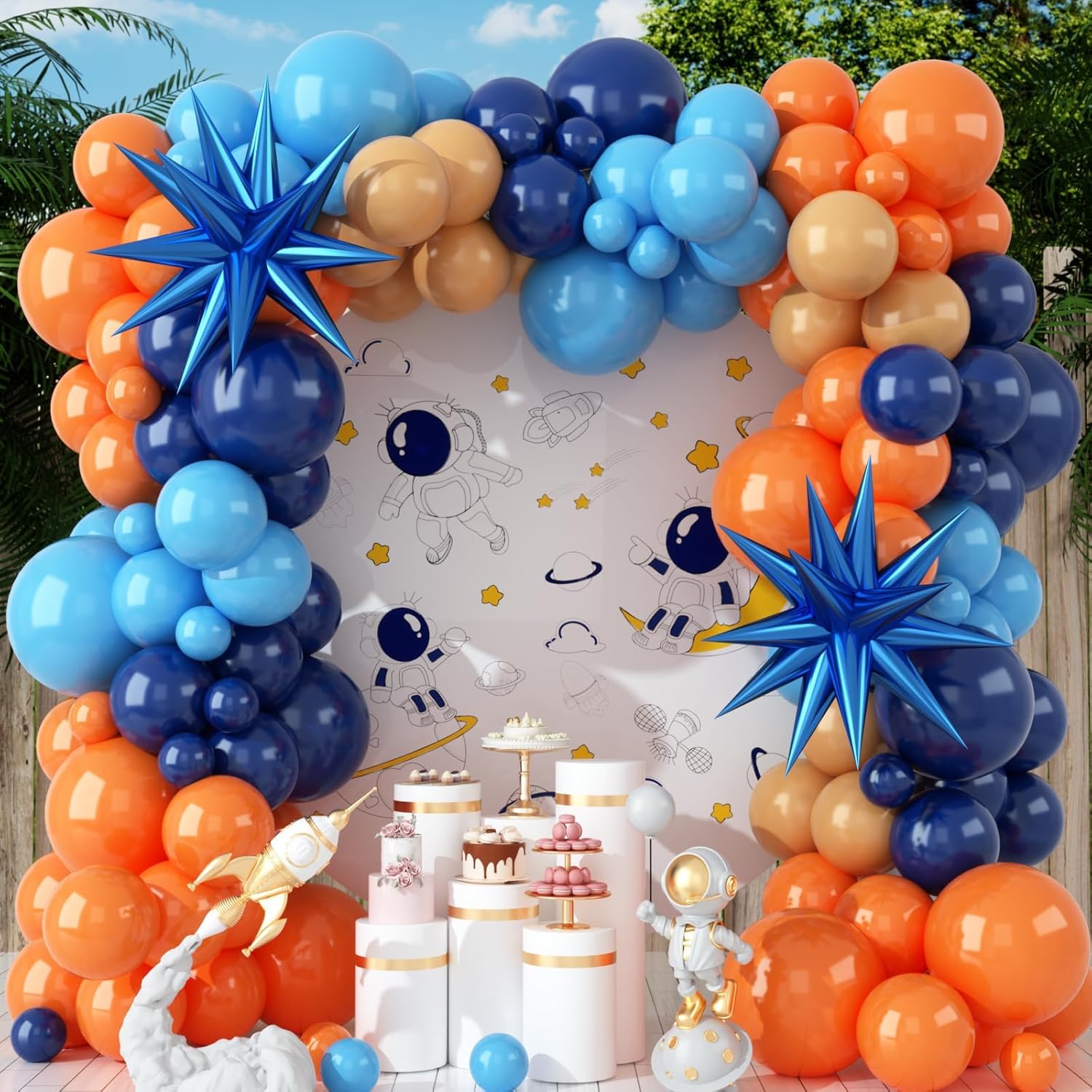 Orange Lighting Decor - Zestaw 107 pomarańczowych i niebieskich balonów